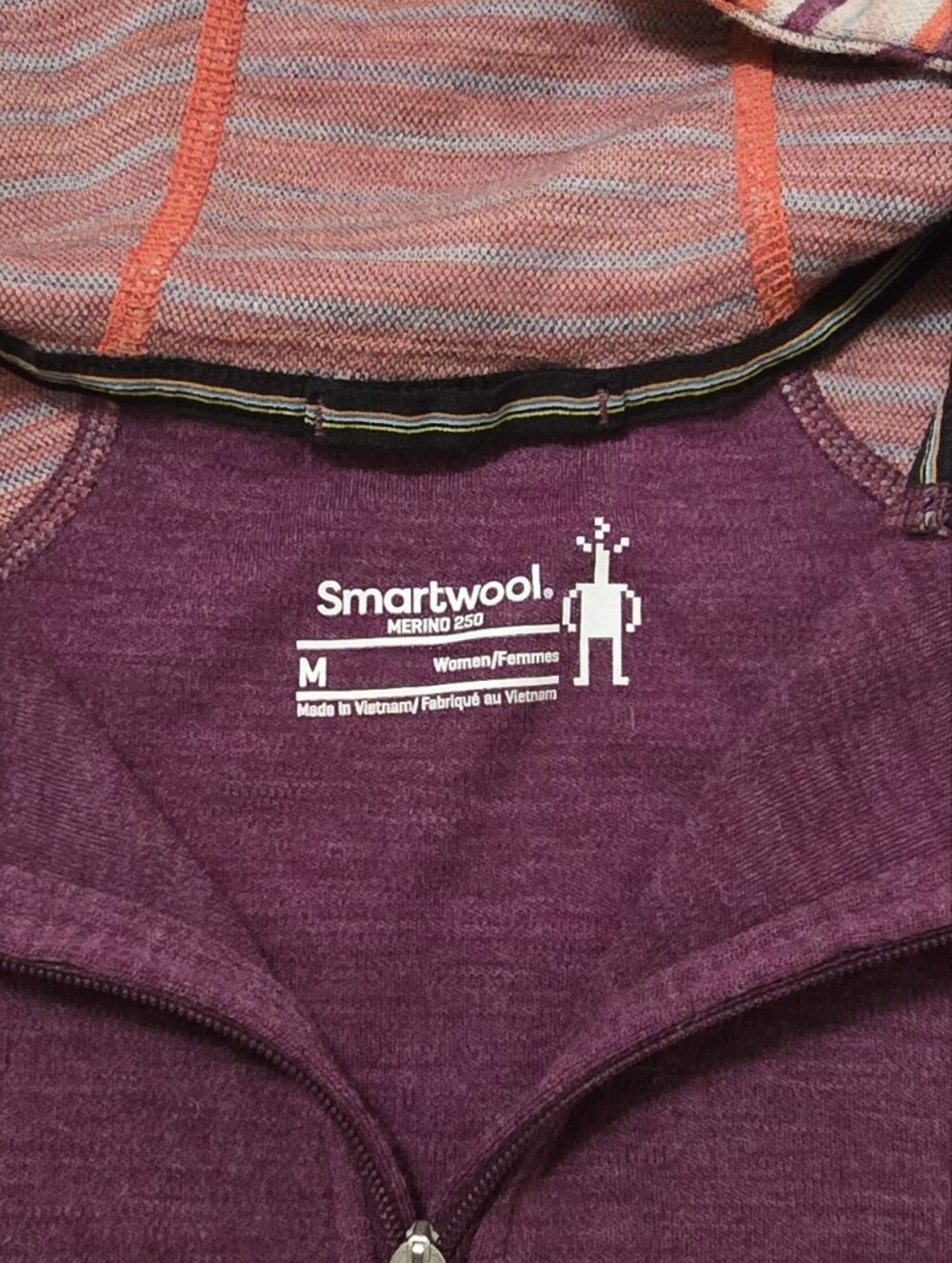 Smartwool Merino 250 1/2-Zip Hooded Top Women's Medium Berry Stripe - Picture 8 of 8